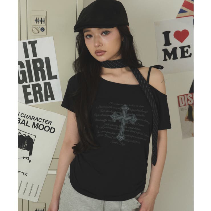 ブラック | オフショルクロスSSトップ | WEGO【WOMEN】