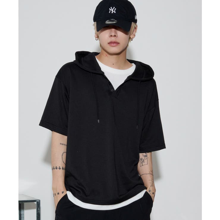 ブラック | フェイクレイヤードTパーカー | WEGO【MEN】