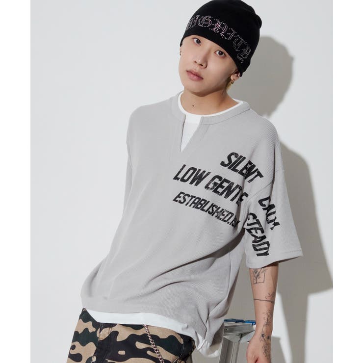 グレー | キーネックフェイクレイヤードグラフィックT(SS) | WEGO【MEN】