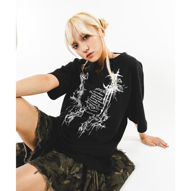 ブラック | トライバルロゴヘンリーネックT(SS) | WEGO【MEN】