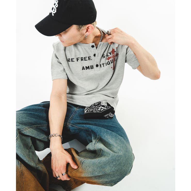 ワッフルクロスロゴヘンリーネックT(SS) | WEGO【MEN】 | 詳細画像13 