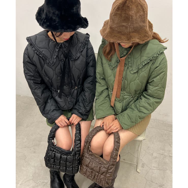 お値下げ☆yori ヘムフリルキルティングジャケット　ブラック お値下げ☆yori ヘムフリルキルティングジャケット ブラック ブラック