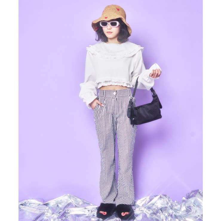 激安！特価品 ギンガムチェックフレアパンツ 韓国 韓国ファッション[品番 パンツ