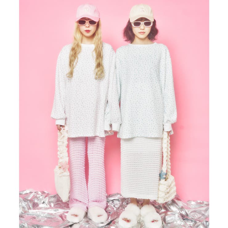 【韓国発】frill sweat pants NMDS25265(パンツ) 80s VOIL DOT&TREE BLOCK PRINT EASY PANTS│
