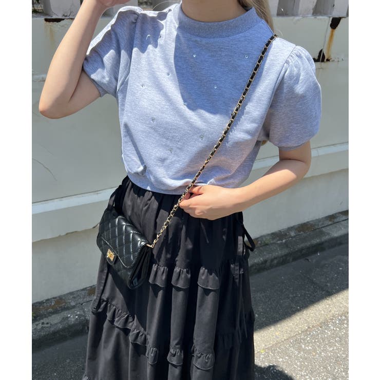 WC】ビジューポイントTシャツ 韓国 韓国ファッション[品番