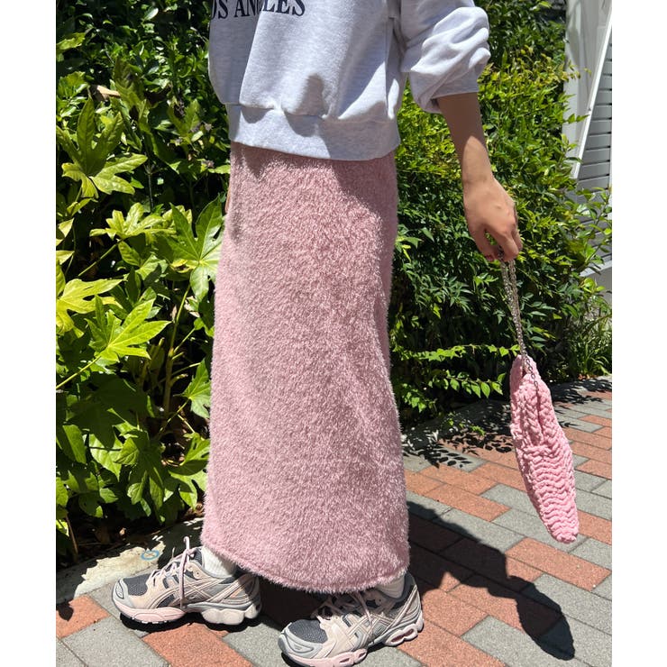 ピンク】キラキラシャギーロングスカート 韓国 韓国ファッション[品番