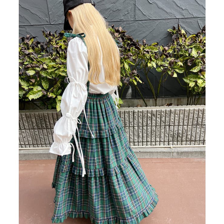 WC】チェックティアードロングスカート 韓国 韓国ファッション[品番