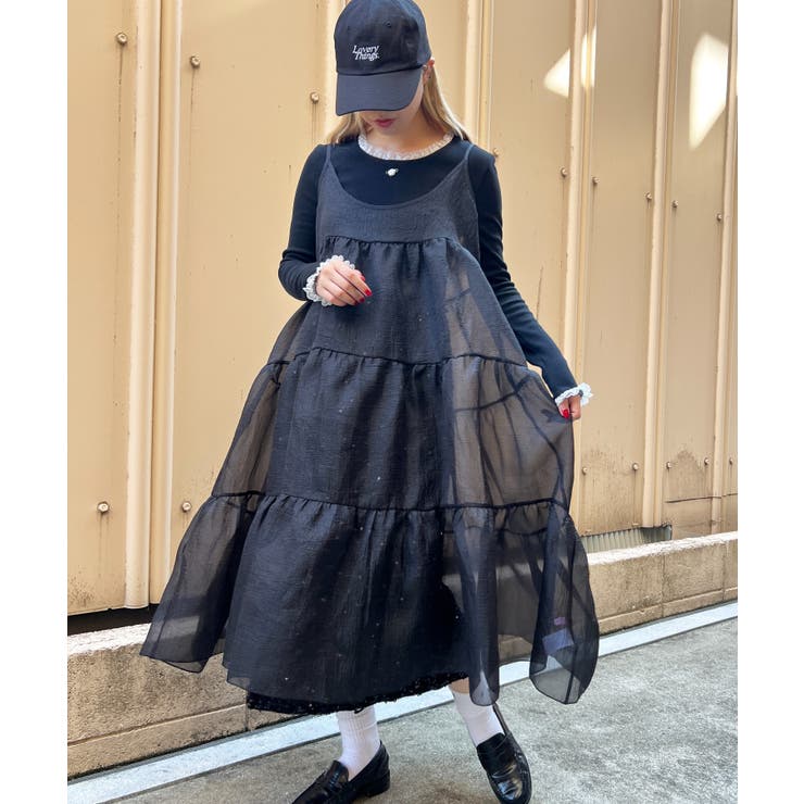 Poppy ロングキャミワンピース 英字プリント シアー素材 Poppy ロングキャミワンピース 英字プリント シアー素材 エアリー