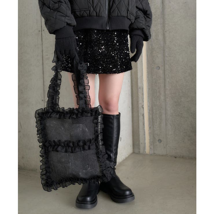 シアーフリルトートバッグ 韓国 韓国ファッション[品番：WG010088908