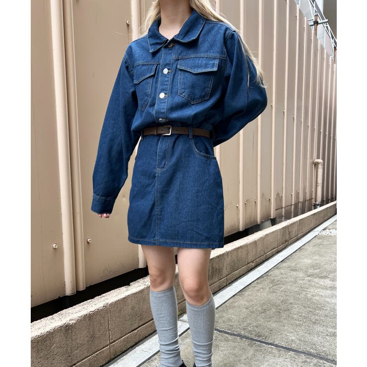 韓国ブランド品★ベルト付きデニムワンビース l 関送料込 デニムワンピース❤韓国ファッションの通販 by りこにゃん's