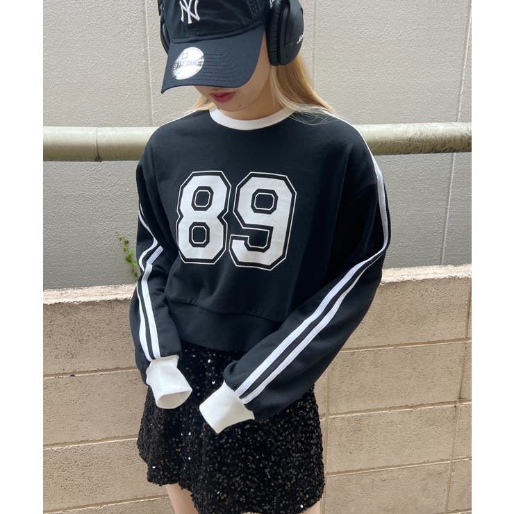 ブラック | 2ラインナンバリングショートスウェット 韓国 韓国ファッション | WEGO【WOMEN】