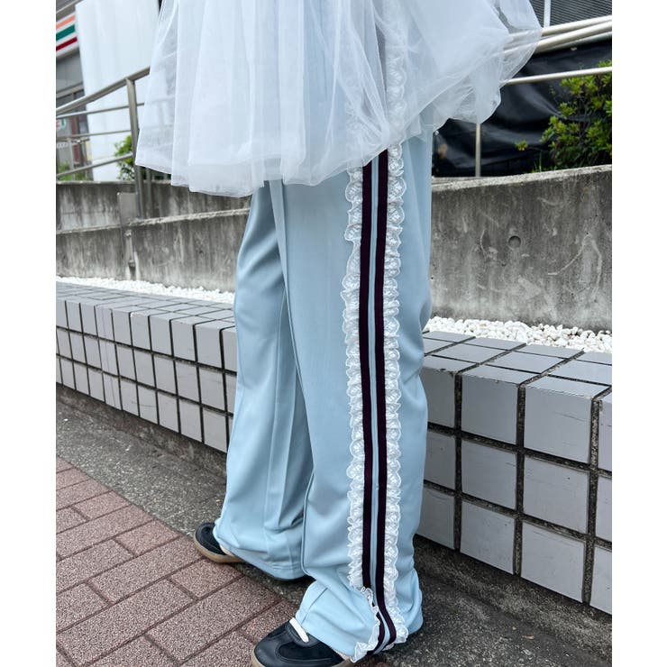 レースライントラックパンツ 韓国 韓国ファッション[品番 レースライントラックパンツ 韓国 韓国ファッション[品番