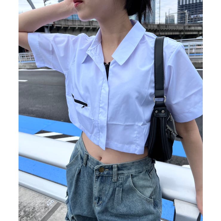 【Figments】クロップドZIPデザインシャツ | WEGO【WOMEN】 | 詳細画像3 