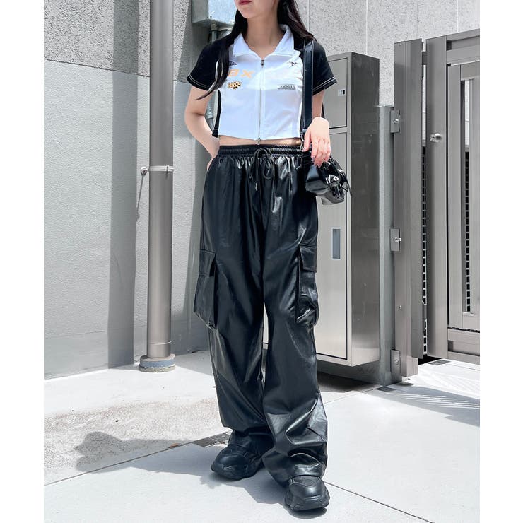 semantic dgesign⑧セマンティックデザイン パンツ 黒 皮革風 semantic dgesignセマンティックデザイン カーゴパンツ黒 皮革風⑥