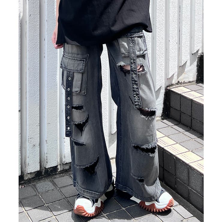 Figments】デストロイパンクバギーデニムパンツ[品番