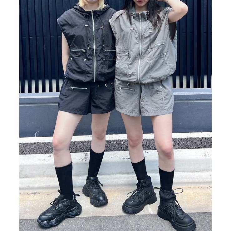 waac レディース　セットアップ　ナイロンジップパーカー　パンツ　1 セットアップ レディース パーカー Y2K ショートジップアップ