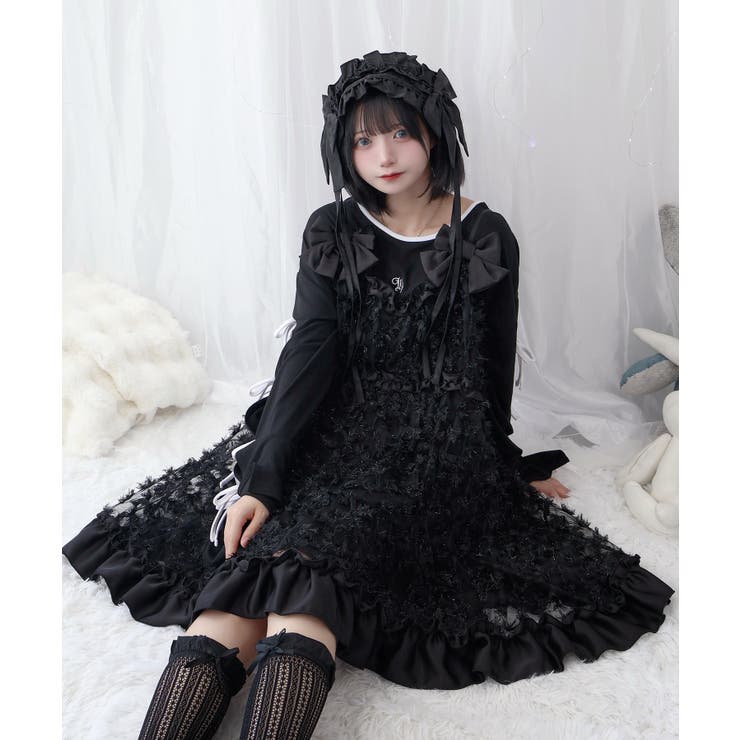 ブラック | きらめいたふりりんワンピちゃん | WEGO【WOMEN】