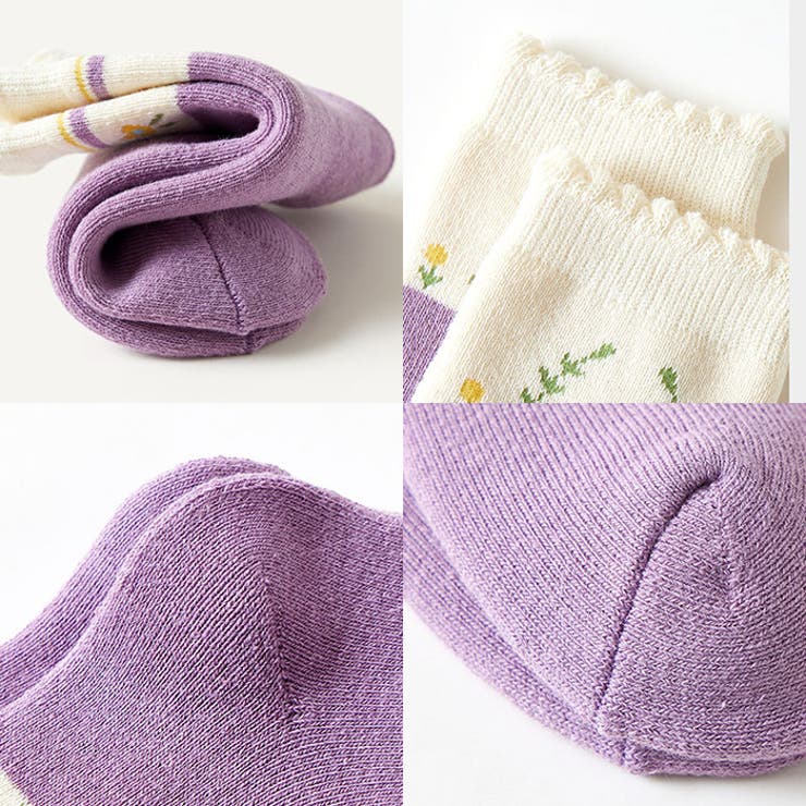 キッズ 靴下 5足セット 裏起毛 お花 パープル 女の子 ソックス くつ下 | CLARAH | 詳細画像5 