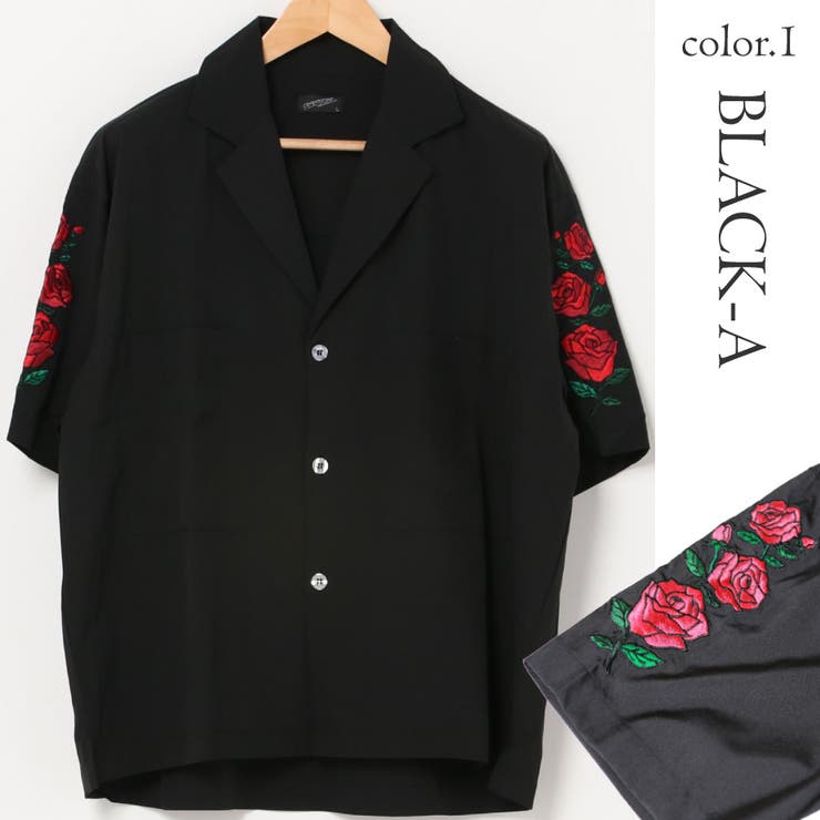 メンズ 半袖シャツ 薔薇 刺しゅう ローズ 羽織り バラ x5705 wim325-06.jpg