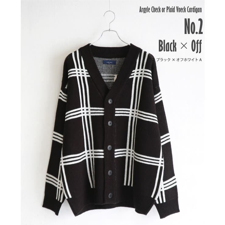 2.ブラック×オフホワイトA | v ネック カーディガン | WESTSEA