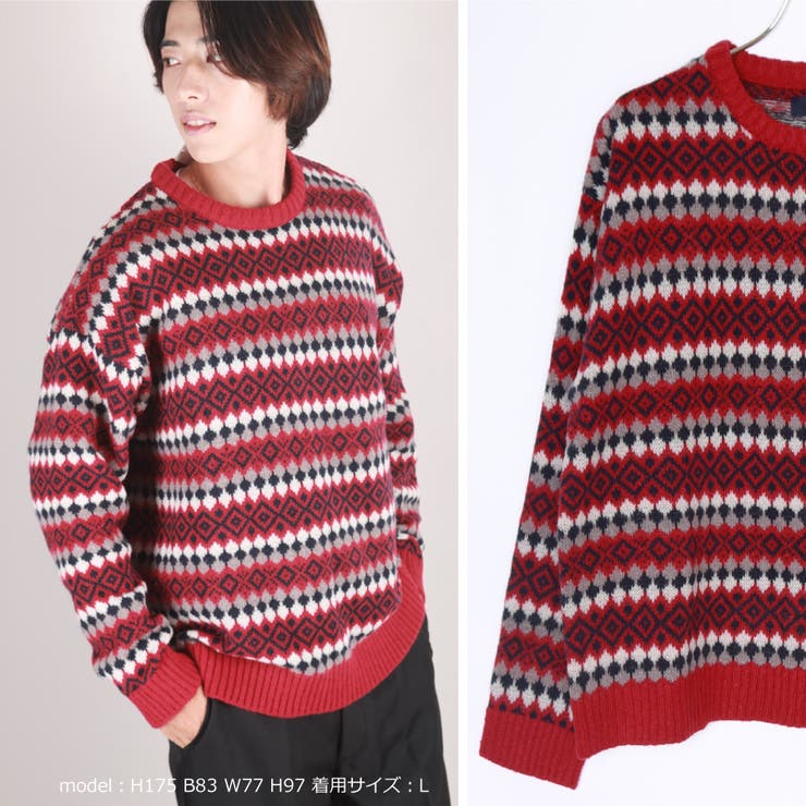 04.ワインレッド | ジャガードボーダー柄オーバーサイズクルー | WESTSEA