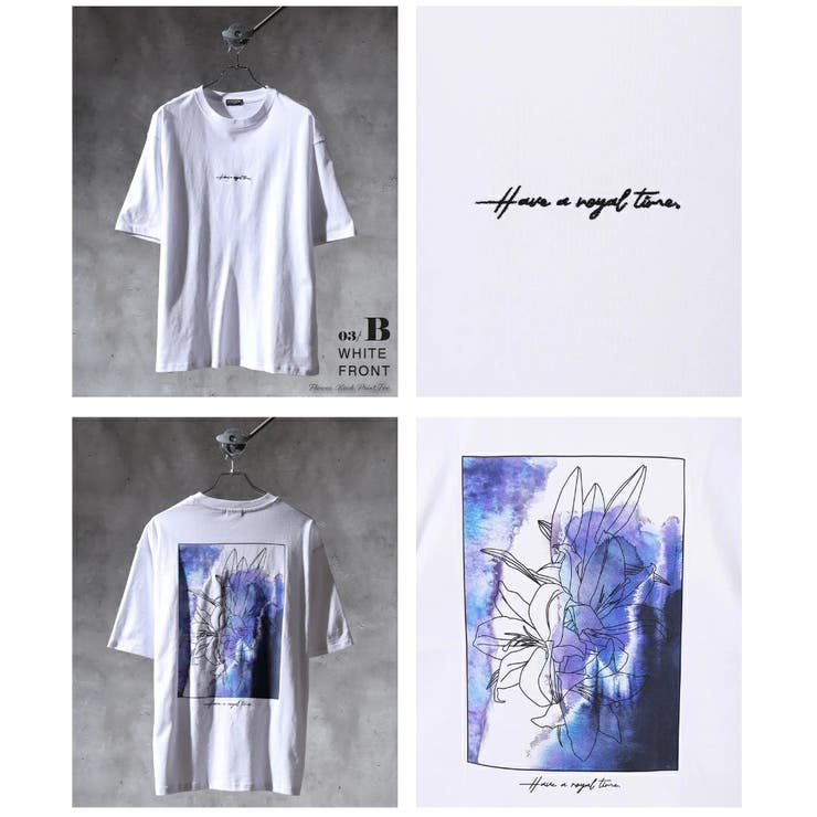 03.ホワイトB(カサブランカ) | バックプリント 花柄Tシャツ 半袖 オーバーサイズ | WESTSEA