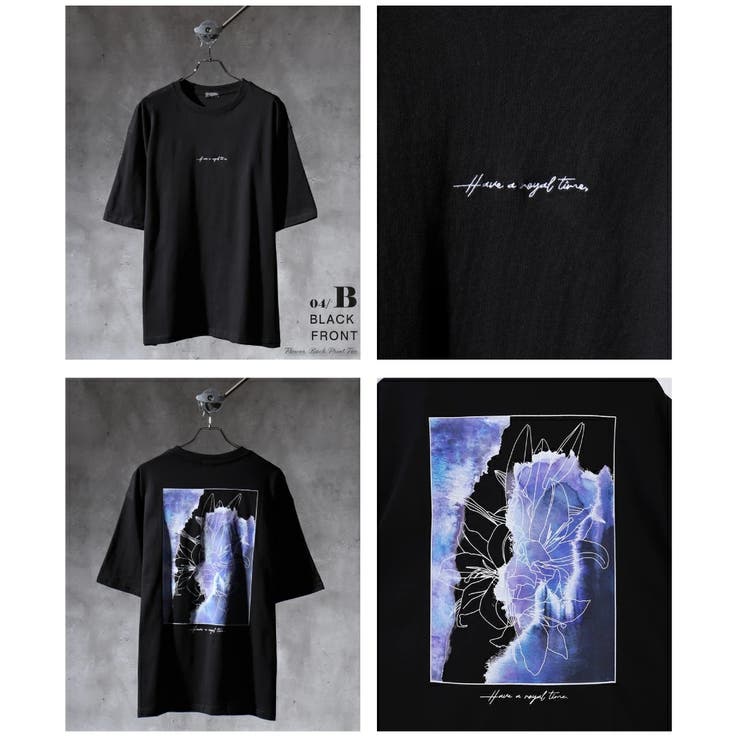 04.ブラックB(カサブランカ) | バックプリント 花柄Tシャツ 半袖 オーバーサイズ | WESTSEA