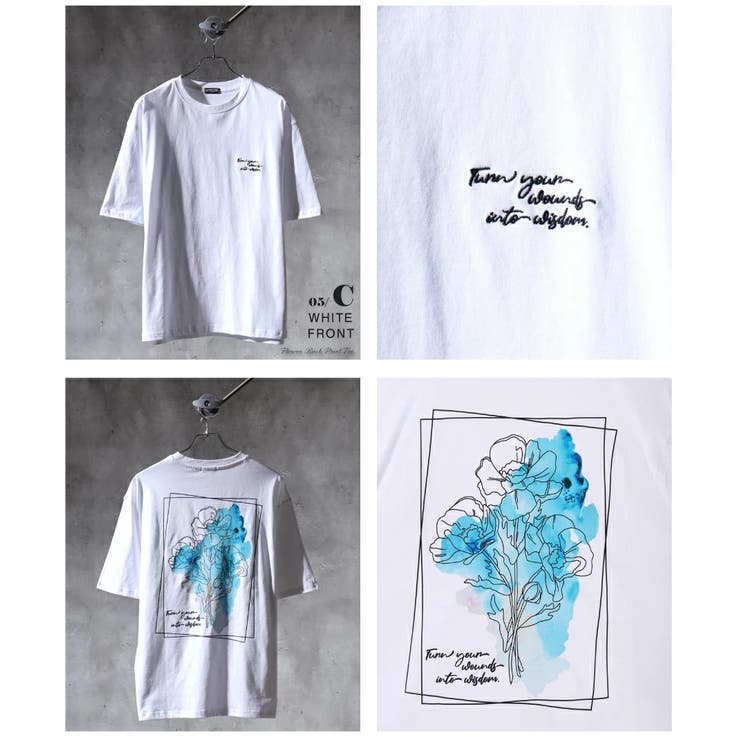 05.ホワイトC(ポピー) | バックプリント 花柄Tシャツ 半袖 オーバーサイズ | WESTSEA