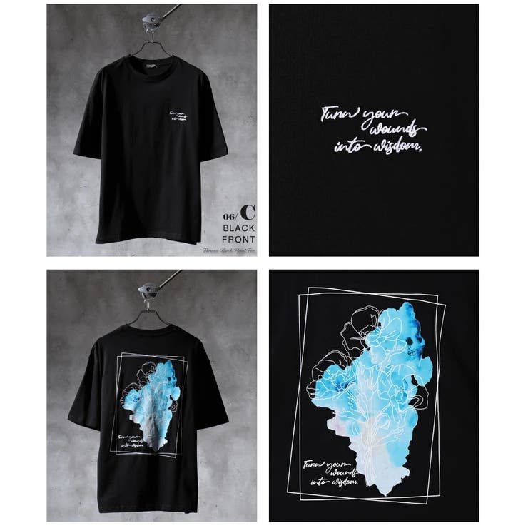 06.ブラックC(ポピー) | バックプリント 花柄Tシャツ 半袖 オーバーサイズ | WESTSEA