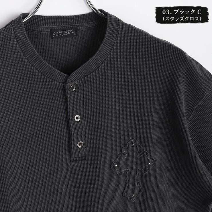 03.ブラックC（スタッズクロス） | ピグメント加工 ワッフル ヘンリーネックTシャツ | WESTSEA