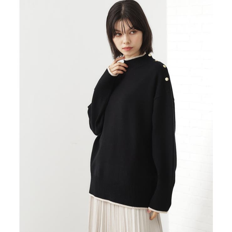 ブラック(019) | 【インしないで着られる】金ボタン ハイネックニット 毛玉になりにくい | THE SHOP TK