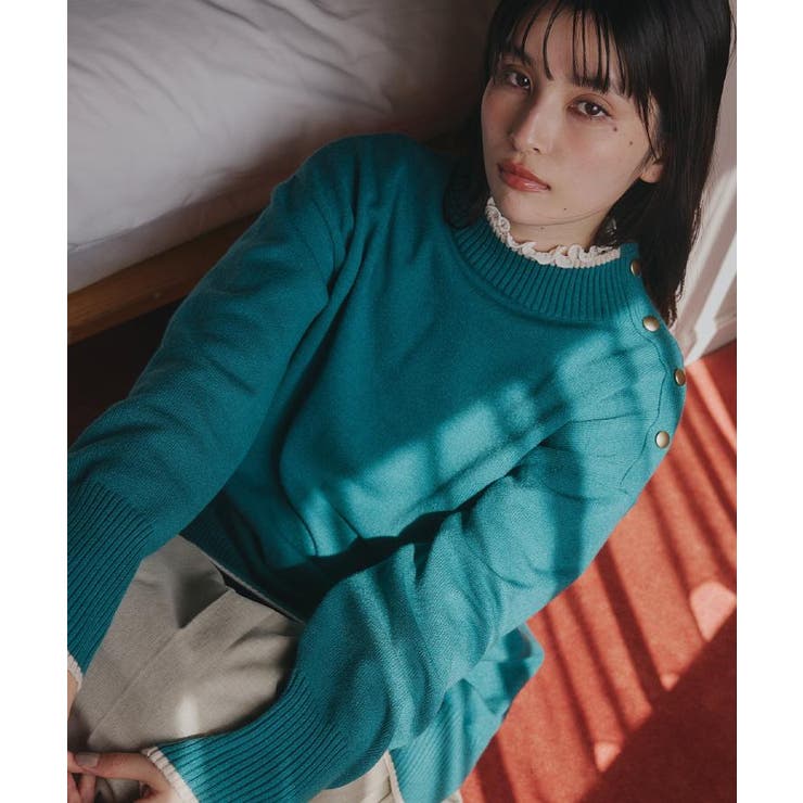 グリーン(922) | 【インしないで着られる】金ボタン ハイネックニット 毛玉になりにくい | THE SHOP TK