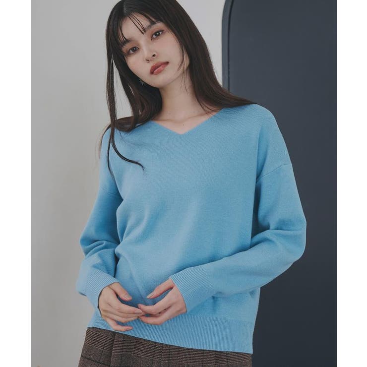 ブルー(091) | 【すっきりシルエットが叶う】大人のためのVネックニット 毛玉になりにくい 静電気… | THE SHOP TK