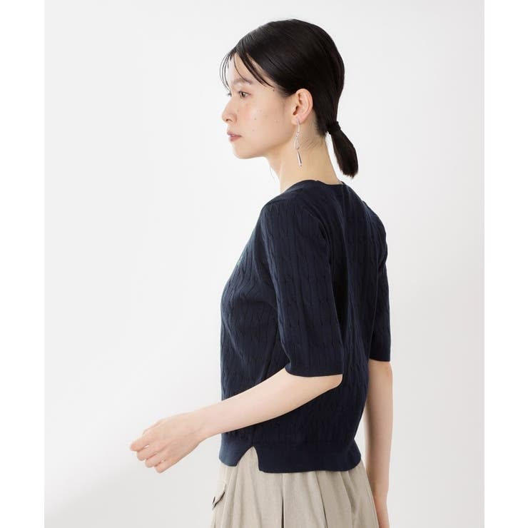 ワンポイント刺繍ケーブル半袖ニット【洗濯機OK】 | THE SHOP TK | 詳細画像9 