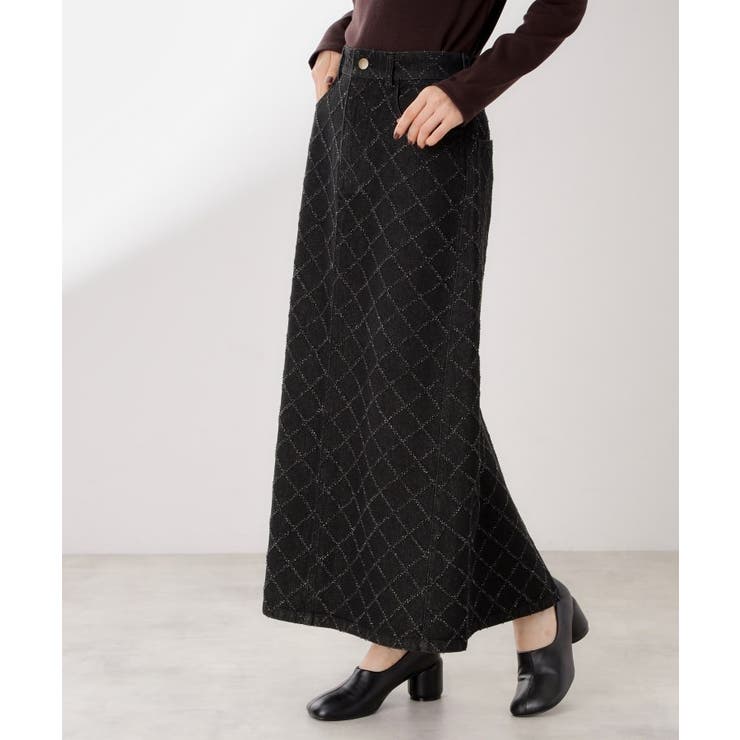 ブラック(019) | ジャカードデニムロングスカート【洗濯機OK】 | THE SHOP TK