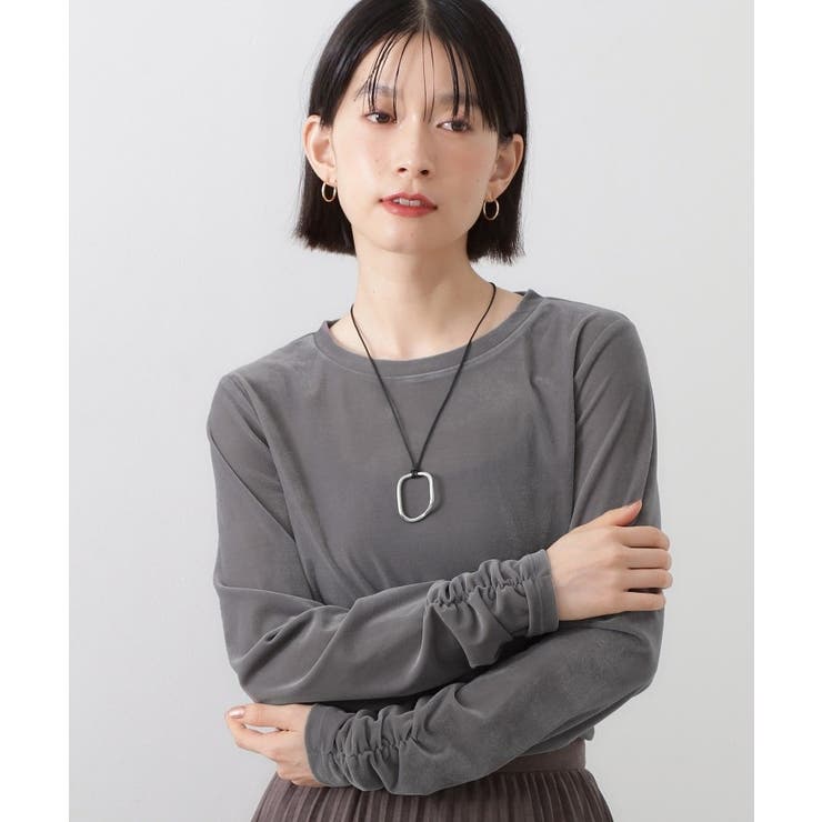 チャコールグレー(014) | 【程よいシアー感】ベロア袖クシュプルオーバー | THE SHOP TK