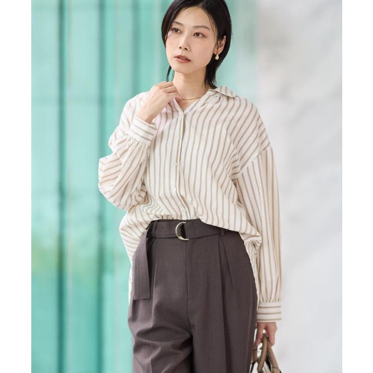 【後ろ姿もサマになる】ストライプ バックシャーリングシャツ/体型カバー/洗える | THE SHOP TK | 詳細画像4 