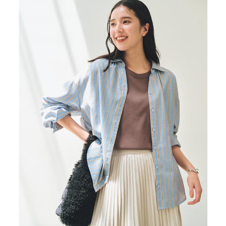 ブルー(391) | 【後ろ姿もサマになる】ストライプ バックシャーリングシャツ/体型カバー/洗える | THE SHOP TK