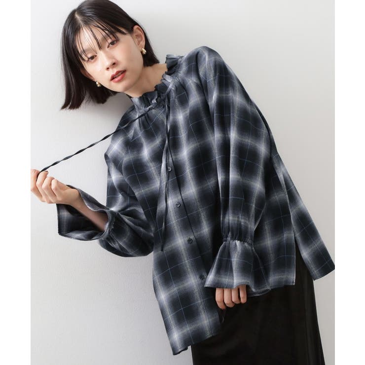 ネイビー(294) | 起毛オンブレフリルブラウス | THE SHOP TK