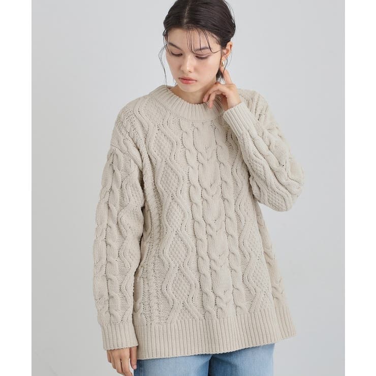 アイボリー(004) | 【洗える】冬のコーデを盛り上げる マットモール ケーブルニット | THE SHOP TK