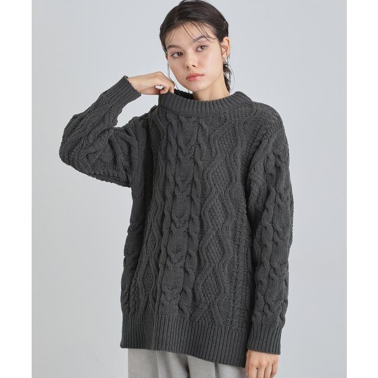 スミクロ(018) | 【洗える】冬のコーデを盛り上げる マットモール ケーブルニット | THE SHOP TK