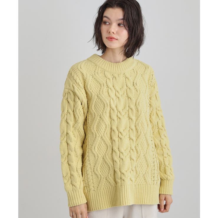 イエロー(031) | 【洗える】冬のコーデを盛り上げる マットモール ケーブルニット | THE SHOP TK