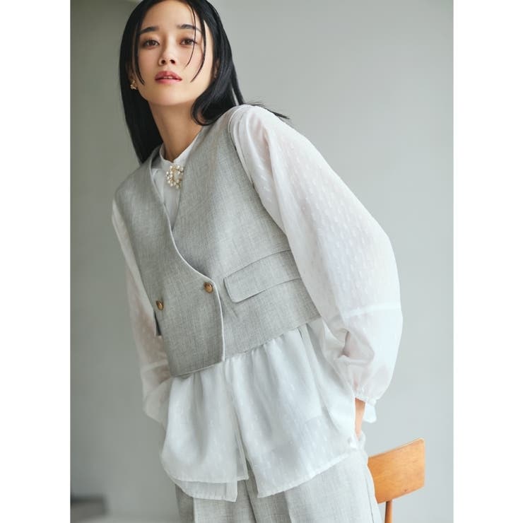 グレージュ(050) | 【セットアップ可／ONOFF活躍】カルゼショートジレ／洗える | THE SHOP TK