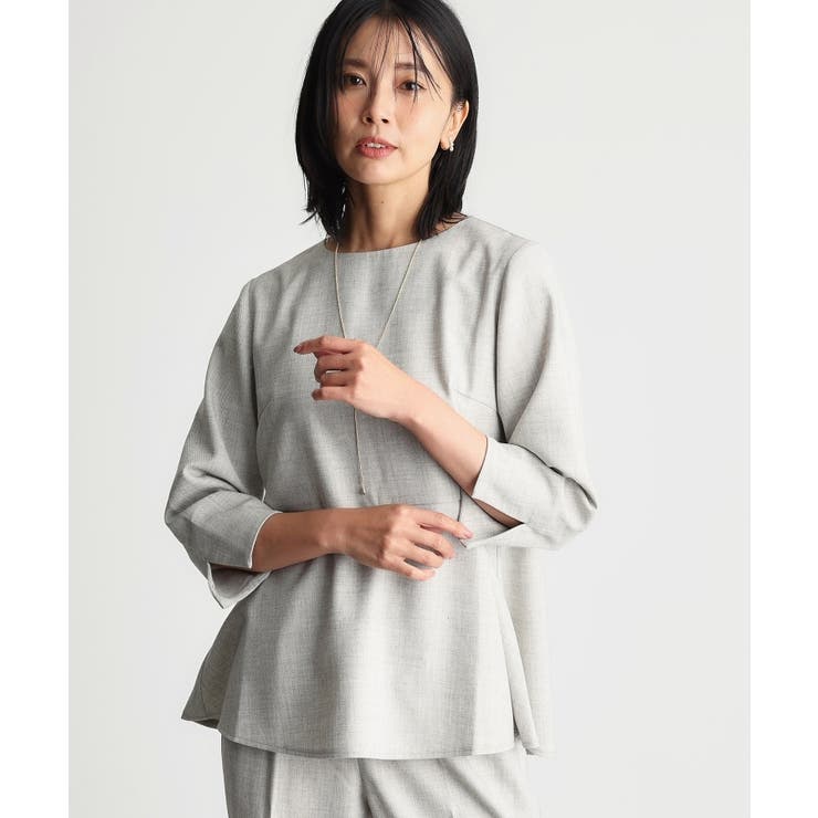 グレージュ(050) | 【ONOFF活躍/セレモニー/通勤】杢調カルゼペプラムブラウス/洗える | THE SHOP TK