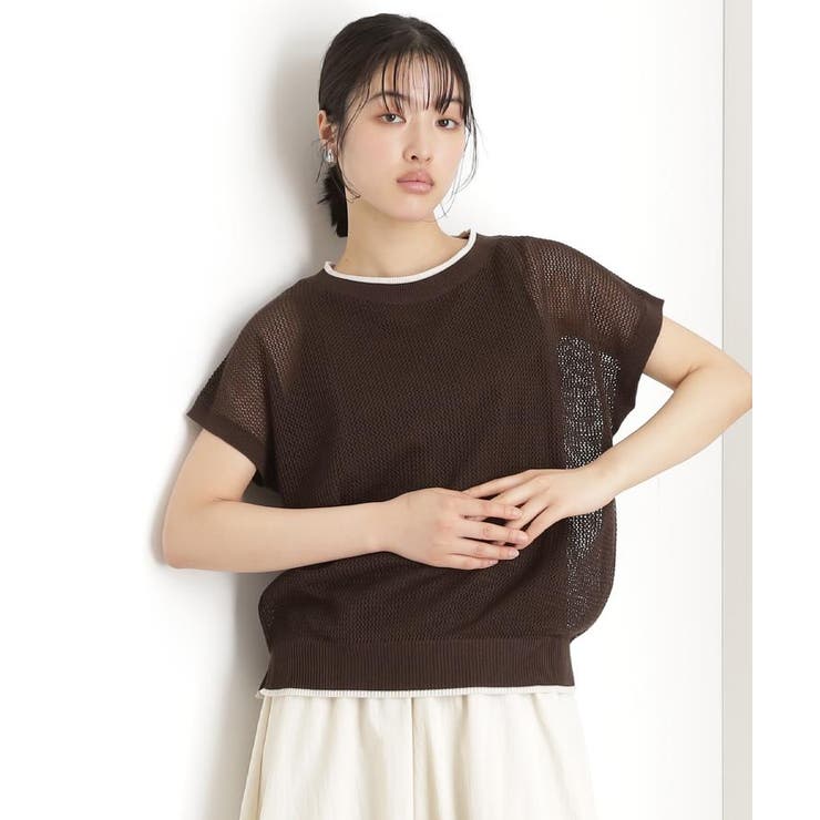ブラウン(044) | フレンチスリーブメッシュニットタンクセット【洗える】 | THE SHOP TK