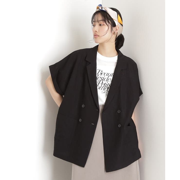 ブラック(019) | リネン混半袖テーラージャケット【洗える/セットアップ可】 | THE SHOP TK