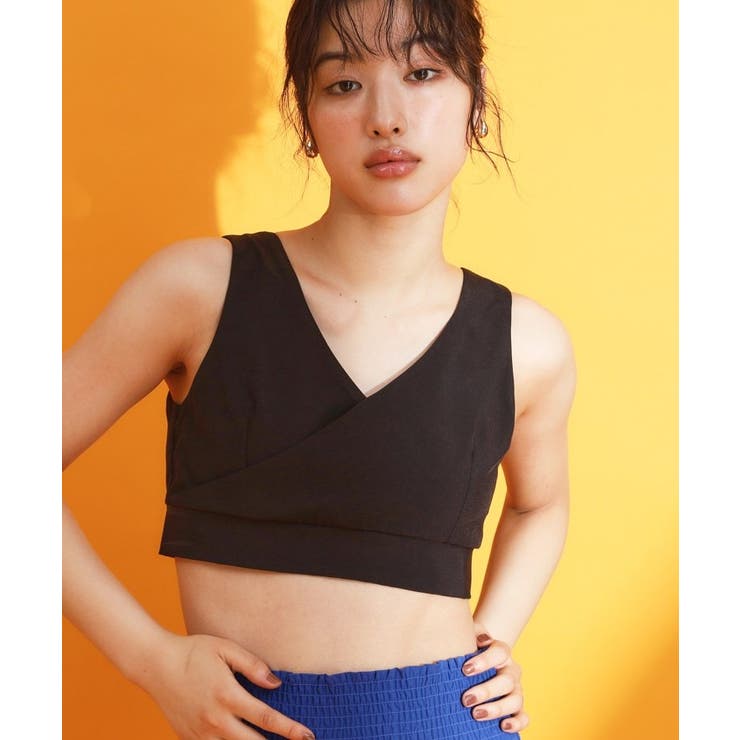 ブラック(019) | 【mizugiwa ラッシュガード】パット入りリボンビスチェ セットアップ可 | THE SHOP TK