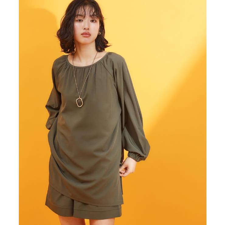 カーキ(027) | 【mizugiwa ラッシュガード】ギャザーチュニック 前後2WAY | THE SHOP TK