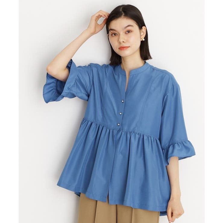 ブルー(092) | フリルチュニックブラウス【洗濯機OK】 | THE SHOP TK