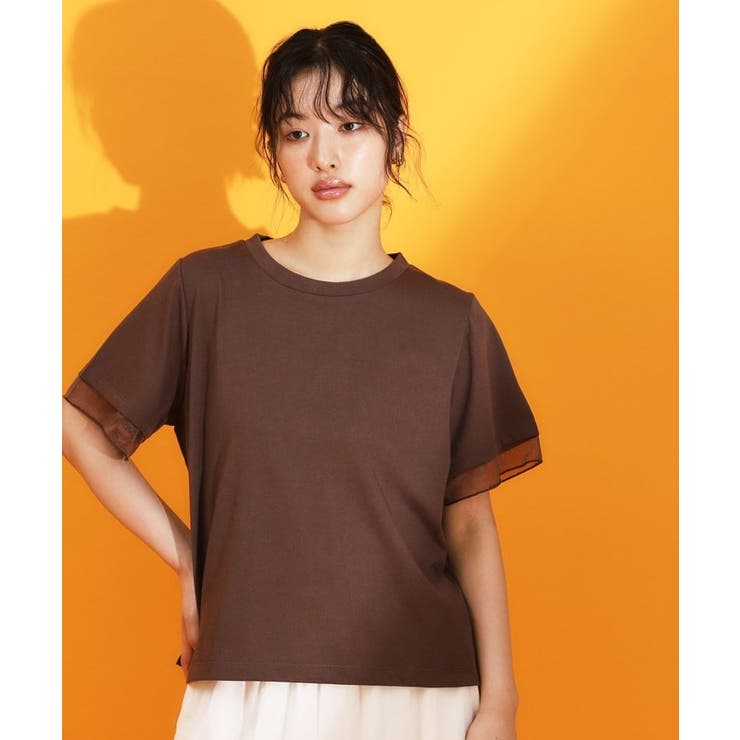 ブラウン(043) | 【再入荷】袖シアーTシャツ【接触冷感/UV/洗濯機OK】 | THE SHOP TK